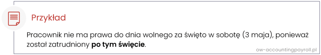 Odbiór dnia wolnego za święto w sobotę - przykład